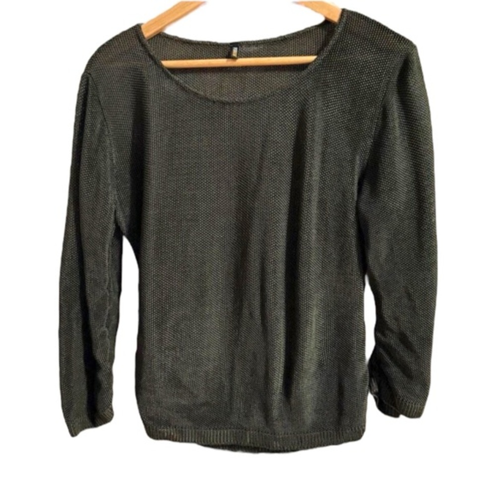 POWWOW Mesh Knit Top Women's Med Green Sheer Stretchy Long Sleeve Pullover Y2K‎